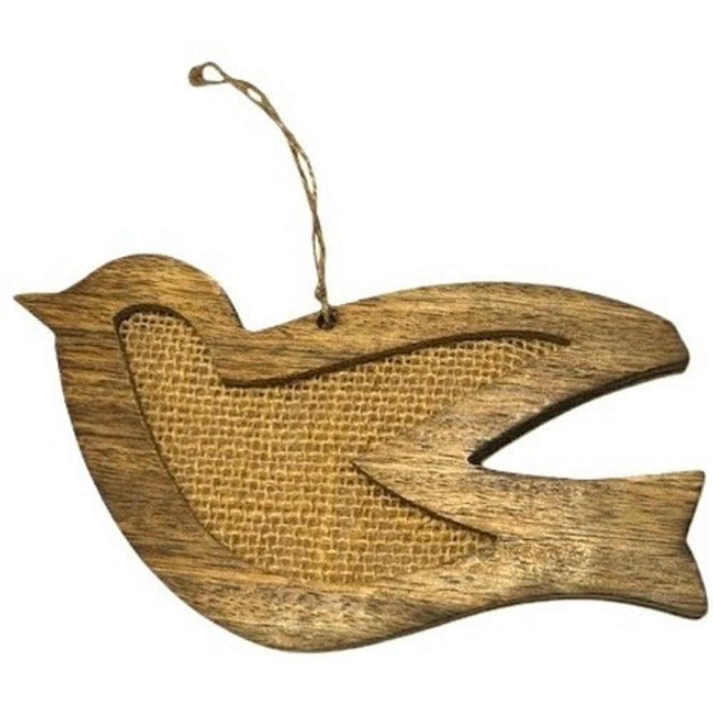 Handmade Wooden Dove Ornament 7x3.5 Rustic Burlap Farmhouse Holiday Wall Decor
